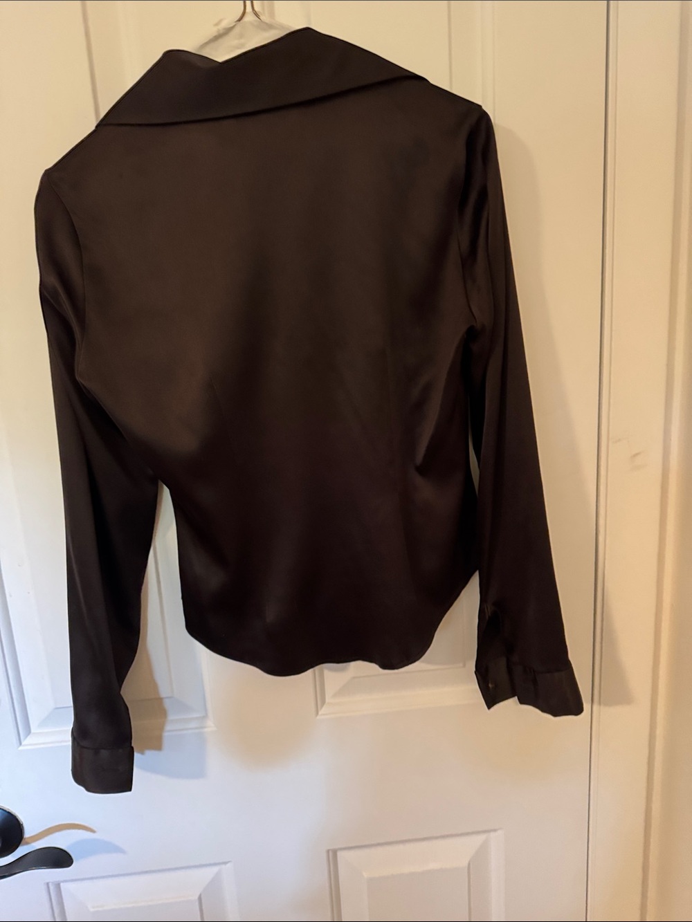 Banana Republic Chocolate Brown Satin Stretch Button-Down Blouse - Picture 5 of 5